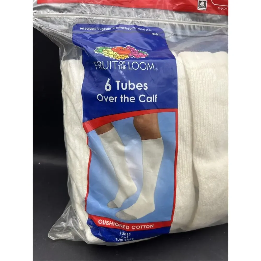 Fruit of the Loom Mens White Tube Socks Over the Calf 6 Pairs Cushioned Cotton